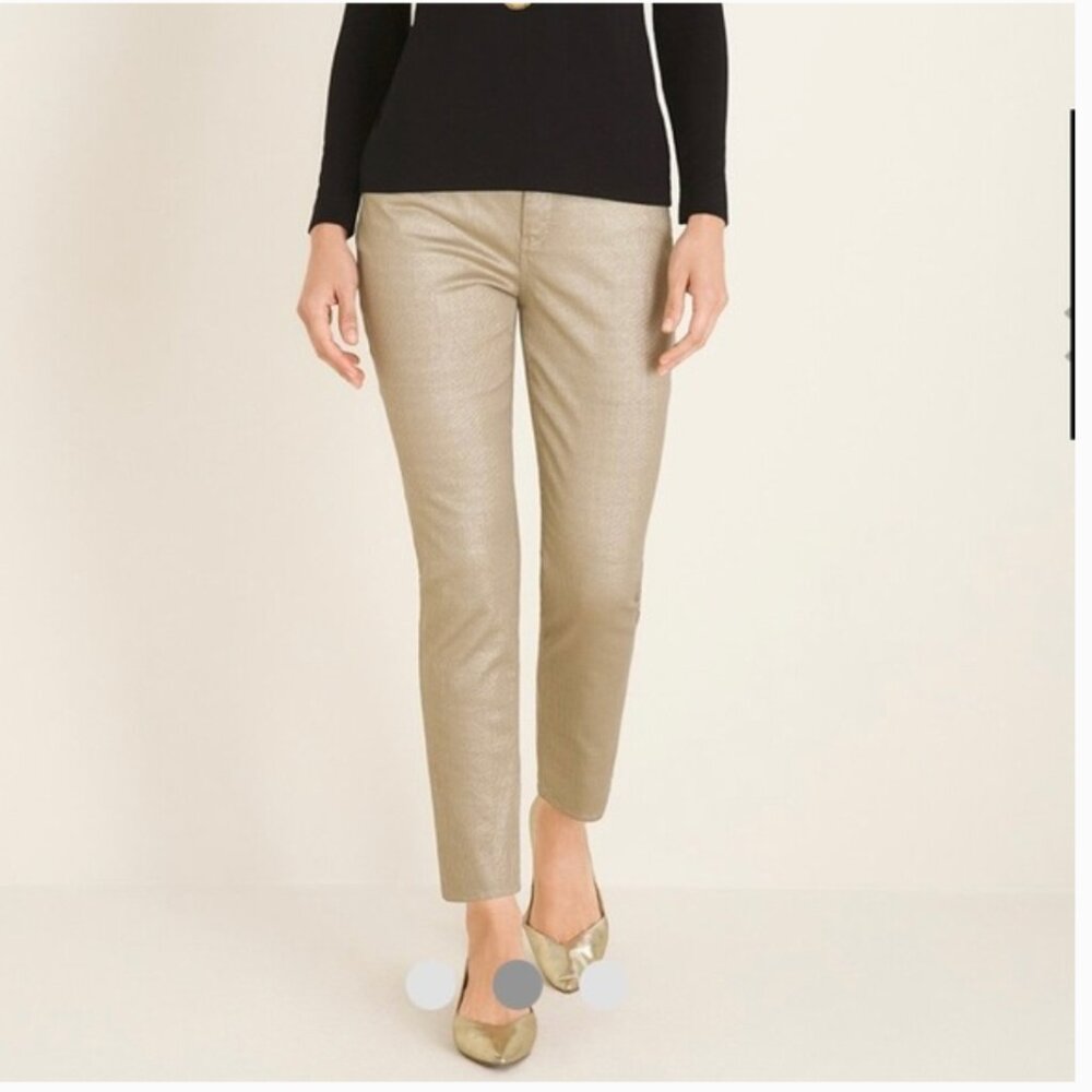 Chico's Metallic Gold Sparkle Straight Leg Ankle Jeans